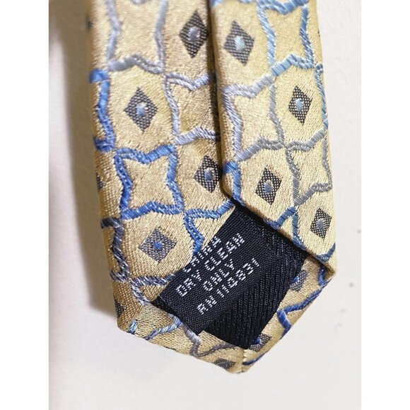 Joseph & Feiss International Tan/Blue Geometric Print Silk Neck Tie - Picture 4 of 6